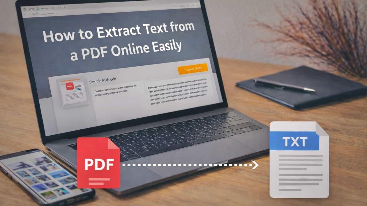 An illustration showing text being extracted from a PDF document.